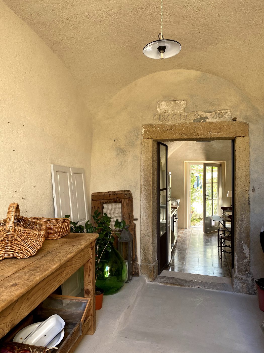 View from the stone entrance of Ca' Remurin through to the kitchen, Verezzi, Liguria
